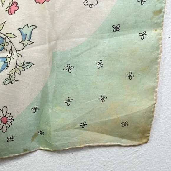 Vintage 60s square silk scarf garden floral butterflies painted hand rolled edge - Picture 7 of 16